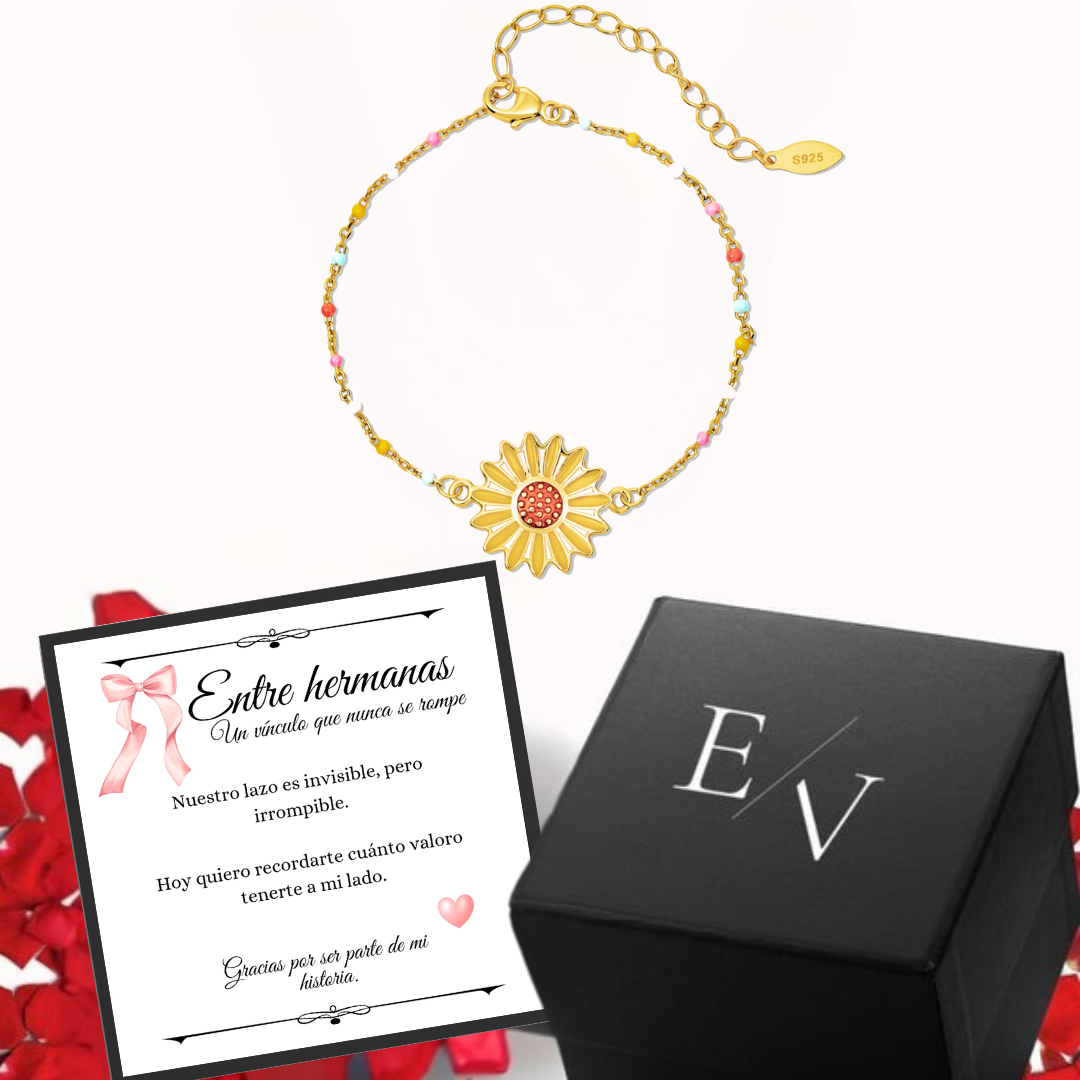 Oferta 2x1 | Pulsera Girasol del Amor | Bañado en Oro 18K Para mi Hermana